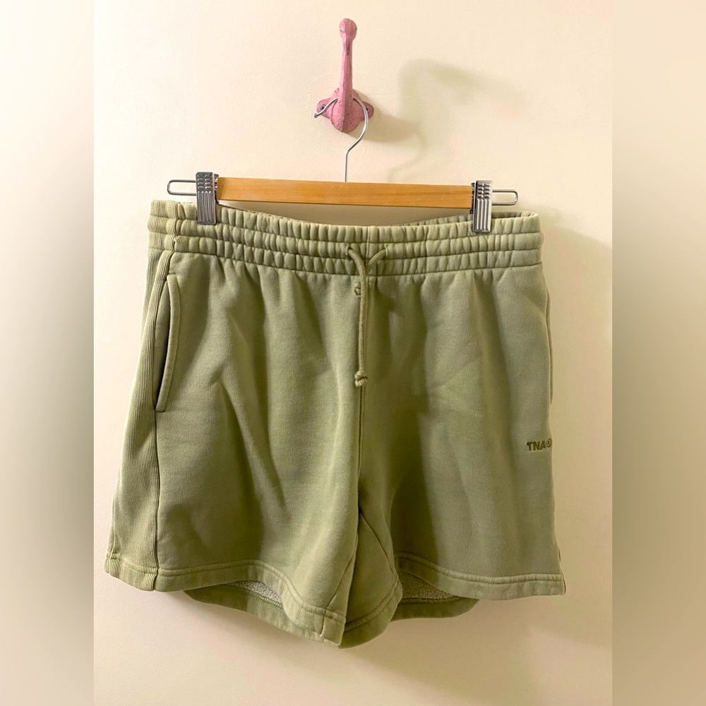 TNA Green Sweatfleece Cozy Fleece Boyfriend Fit Shorts